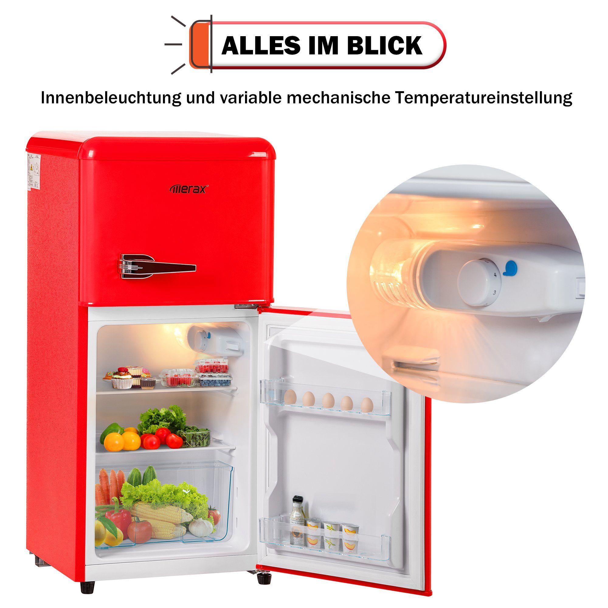 Merax Table Top Kühlschrank BCD-86, 87 cm hoch, 42 cm breit, Retro Gefrier/Kühl