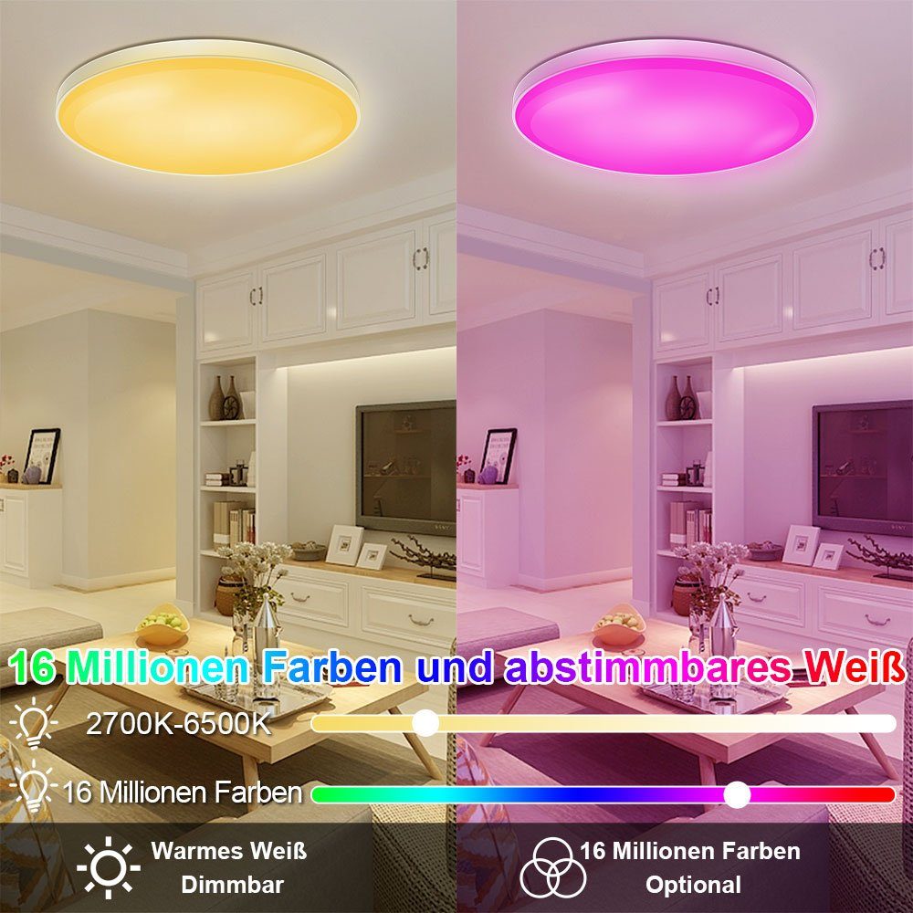 Sunicol Deckenleuchte Smart LED Deckenlampe Farbwechsel, 30W/48W,RGB+CCT, Dimmbare, Timer, LED wechselbar, RGB+CCT