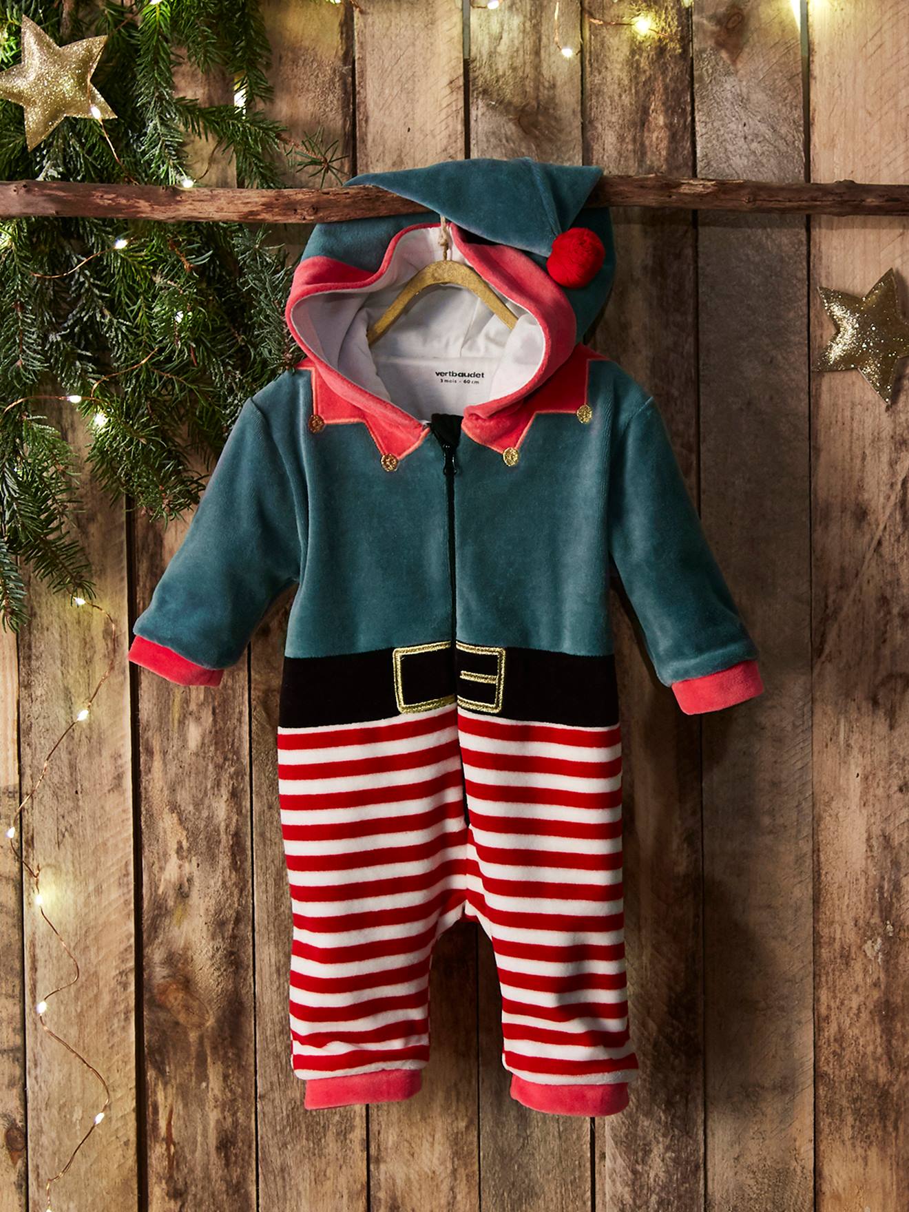 Surpyjama en velours lutin mixte bébé rouge brique