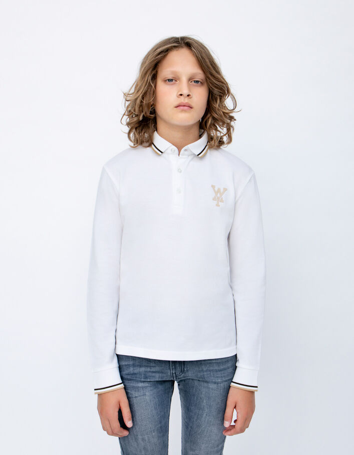 Polo blanc cassé à bords-côtes rayés garçon
