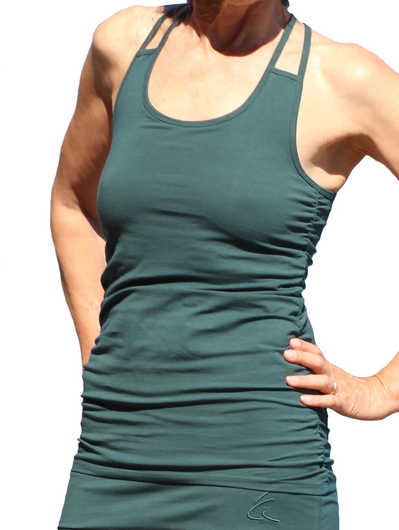 ESPARTO Yogatop Spaghettishirt Suramya in Bio-Baumwolle Bustier eingenäht, Spaghettiträger, geraffte Seiten