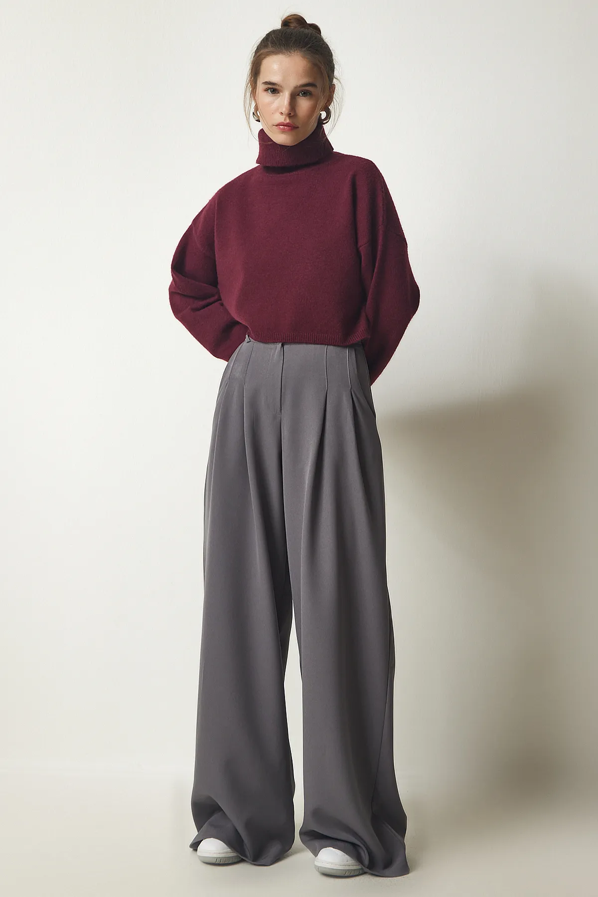 Happiness İstanbul  Graue plissierte Palazzo-Webhose für Damen FN03139