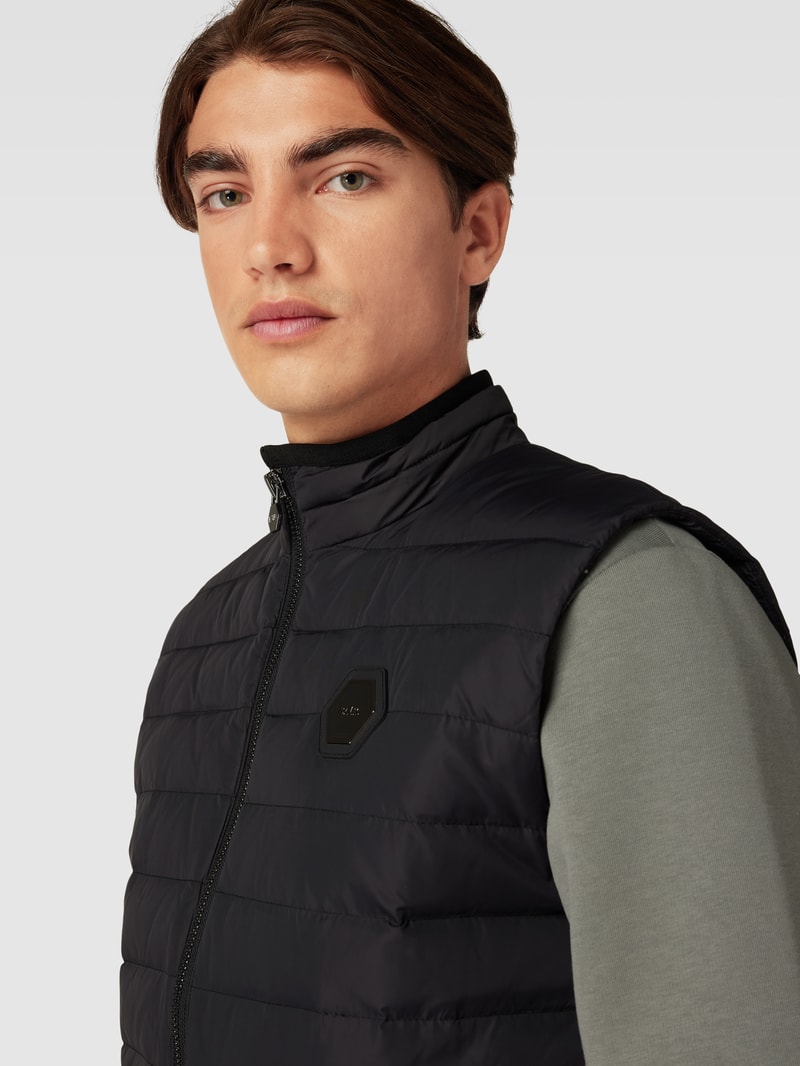 Steppweste mit Label-Patch Modell 'Lincoln' in schwarz
