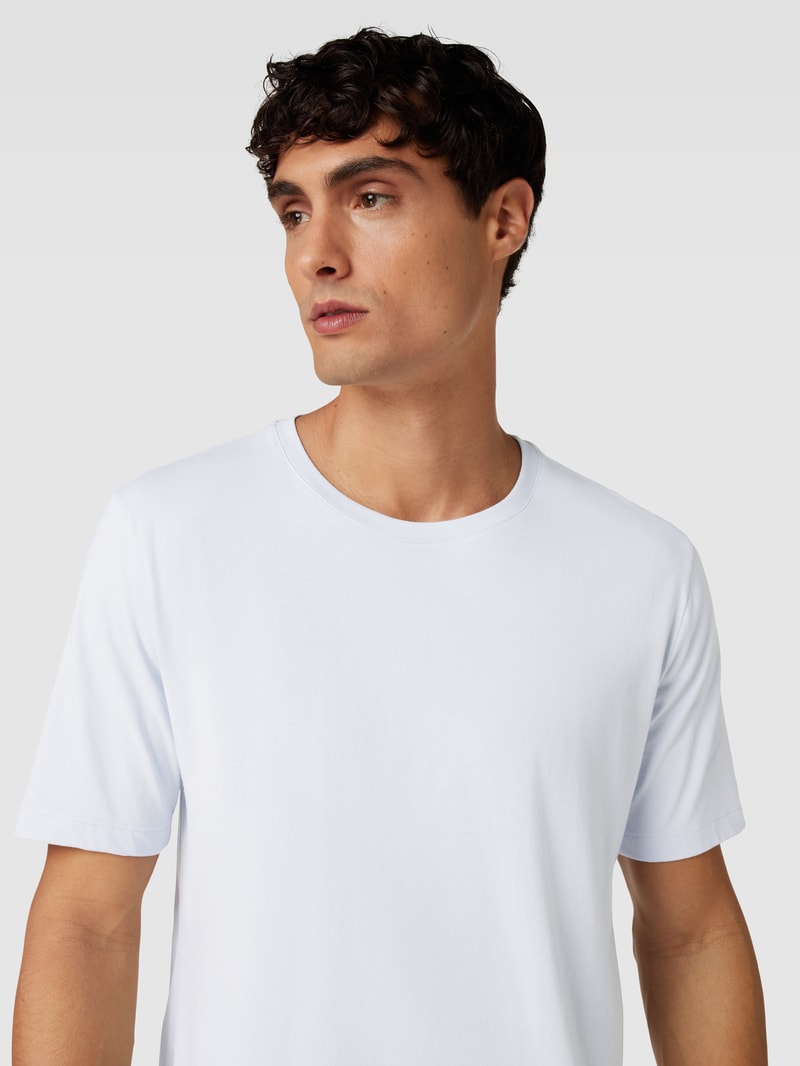 T-Shirt mit geripptem Rundhalsausschnitt in hellblau