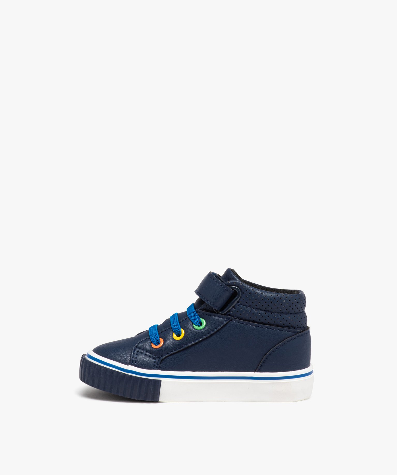 Baskets bébé Garçon mid-cut unies avec détails colorés marine | GEMO