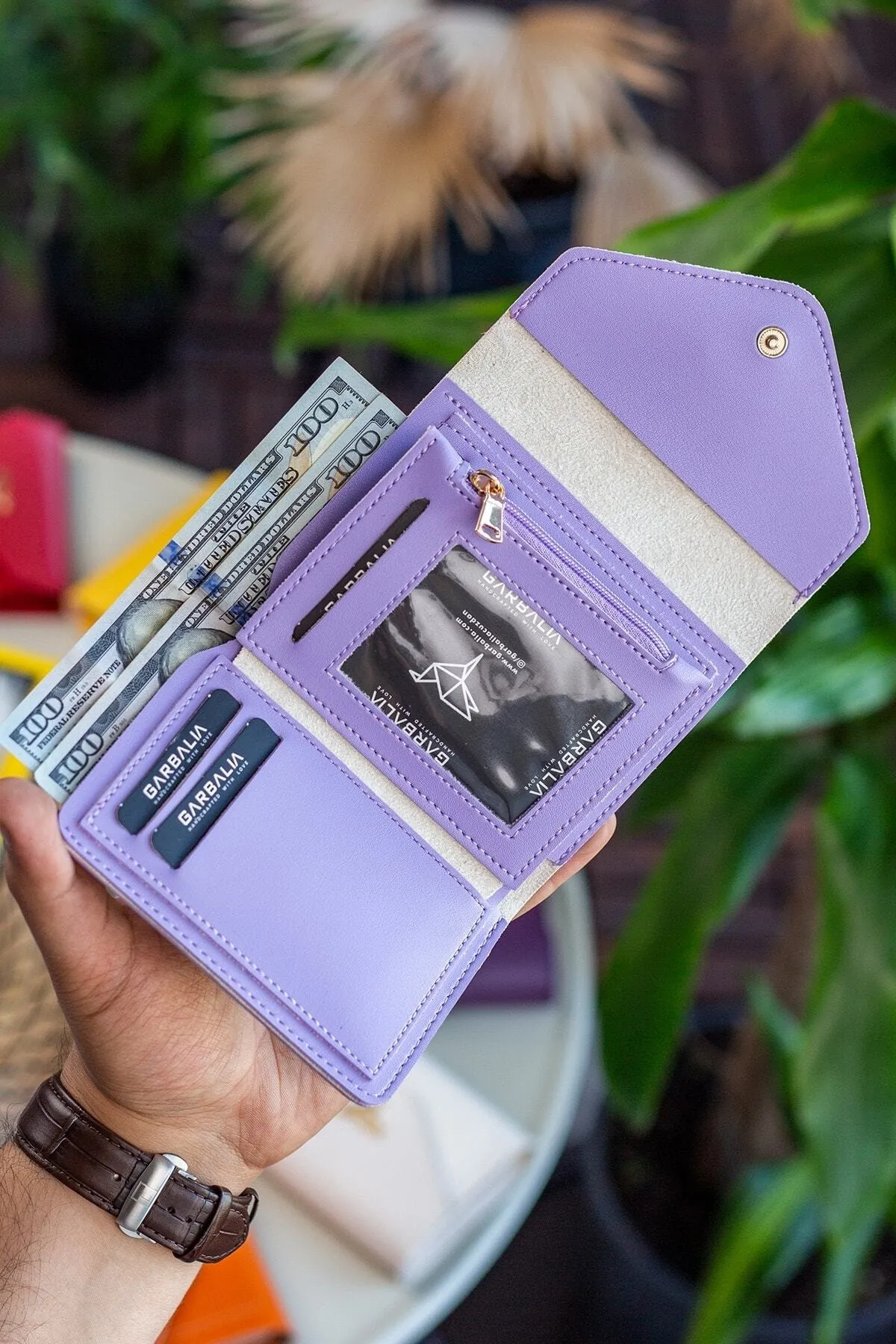 Garbalia  Columbia Mini-Damenbrieftasche aus veganem Leder in Flieder mit Münzfach und losem Kartenhalter