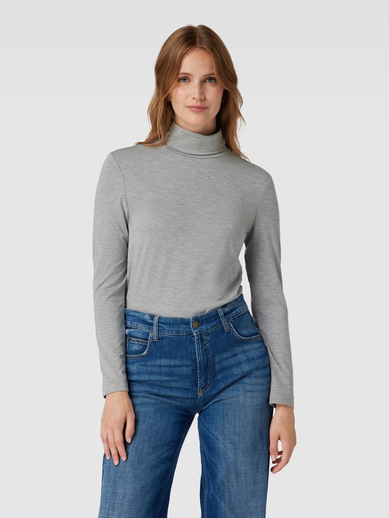 Longsleeve mit Rollkragen in dunkelgrau meliert