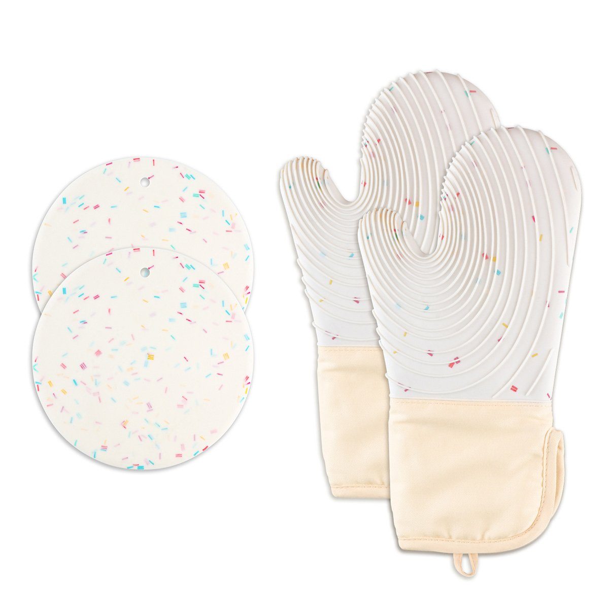 HYIEAR Topflappen Ofenhandschuhe, hitzebeständiges Backhandschuhe mit 2 Topflappen, Hitzebeständig, hygienisch und rutschfest.