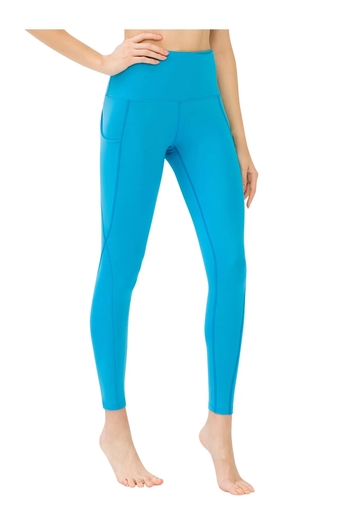 LOS OJOS  Türkise Damen-Leggings mit hoher Taille und doppelten Taschen