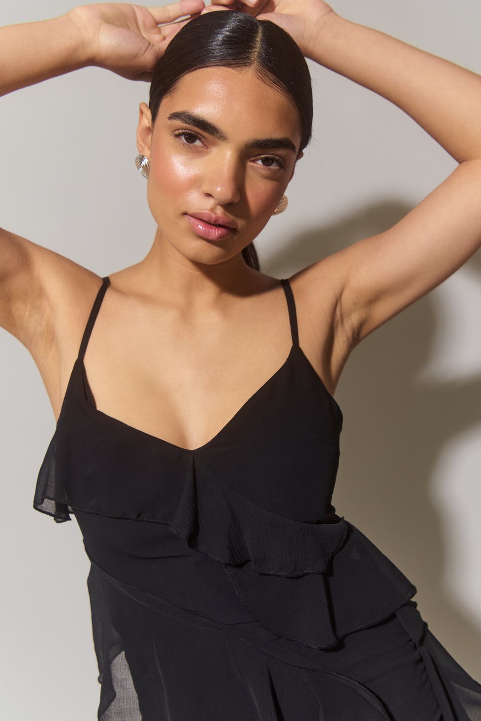 Frill chiffon maxi dress