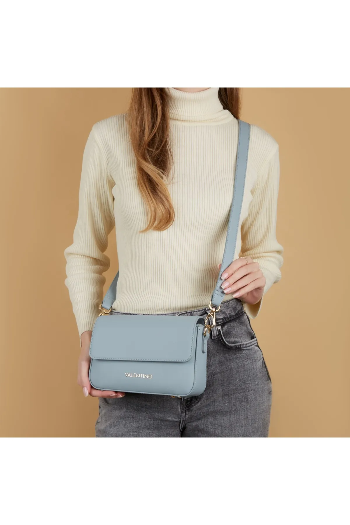 1'ASLAN  Valentino Bags Zero Damen Umhängetasche Blau Vbs7b303polvere