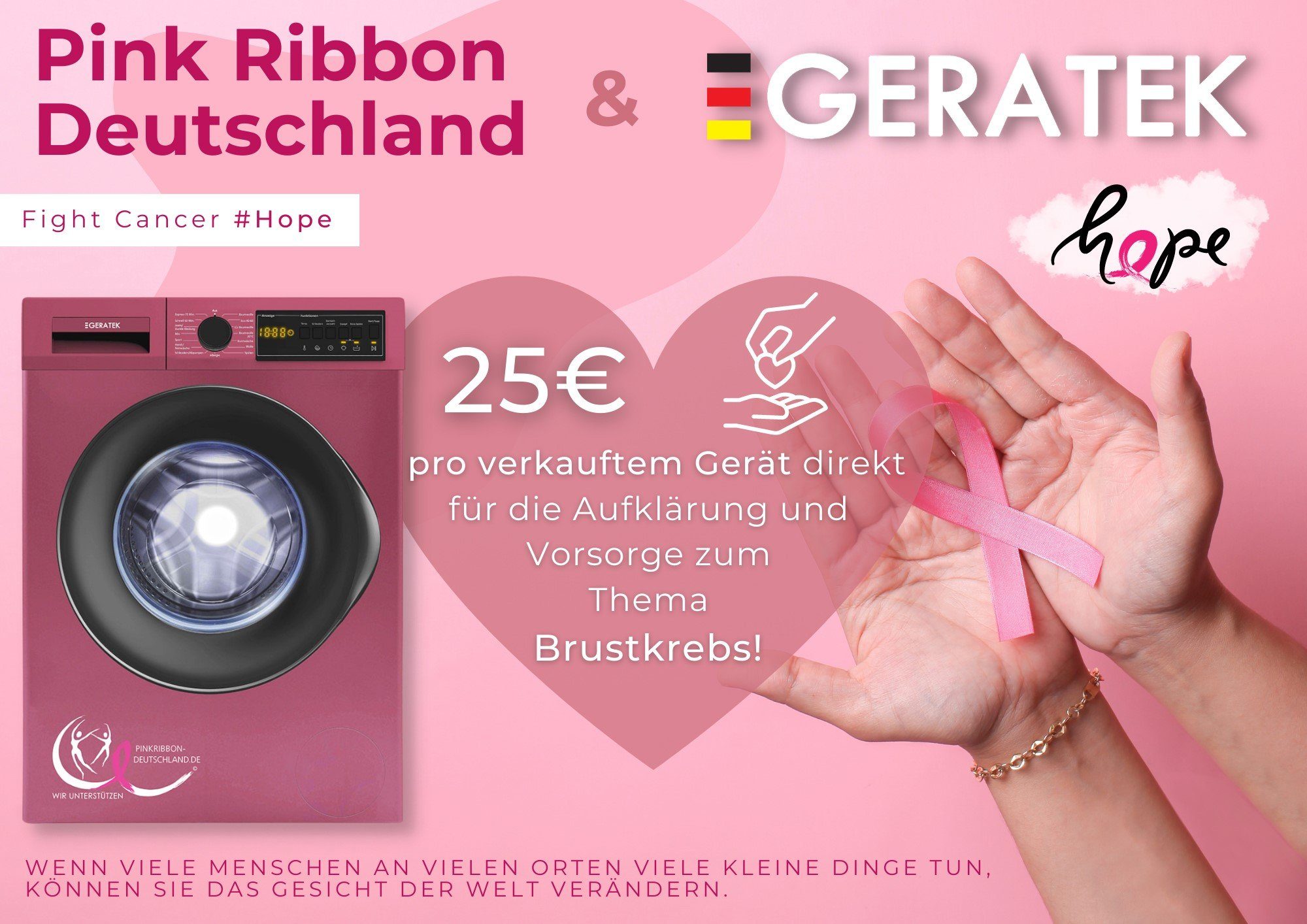 Geratek Waschmaschine Hope WM 7240 P, 7 kg, 1400 U/min, Pink Rosa / Kindersicherung / Restlaufanzeige
