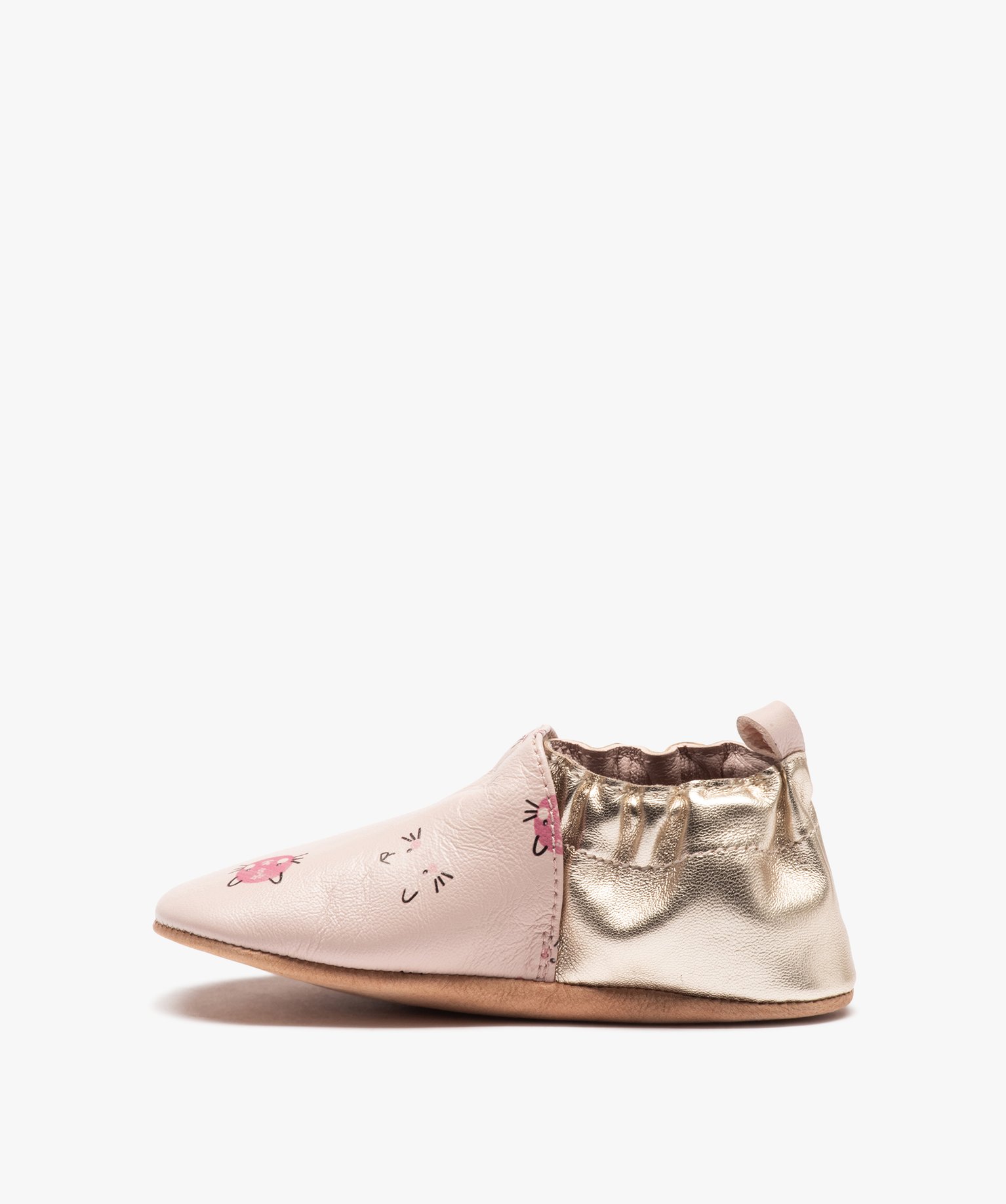 Chaussons bébé fille en cuir imprimés chats rose | GEMO
