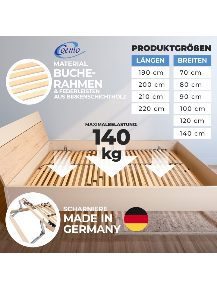 Coemo 7-Zonen Lattenrost Kopfteil verstellbar 140x200 cm in Natur günstig kaufen onesize