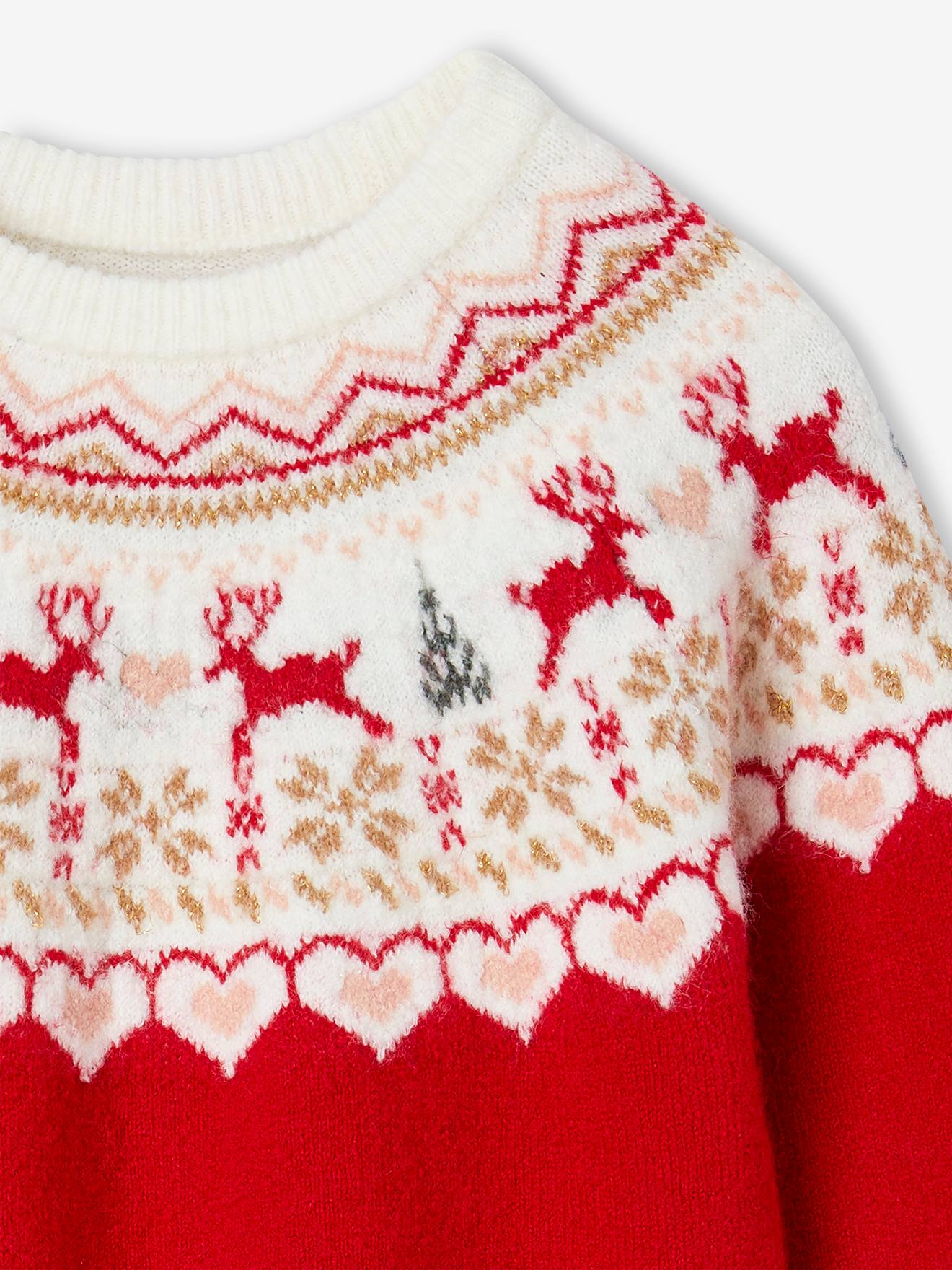 Vertbaudet Mädchen Weihnachtspullover, Jacquardstrick - rot