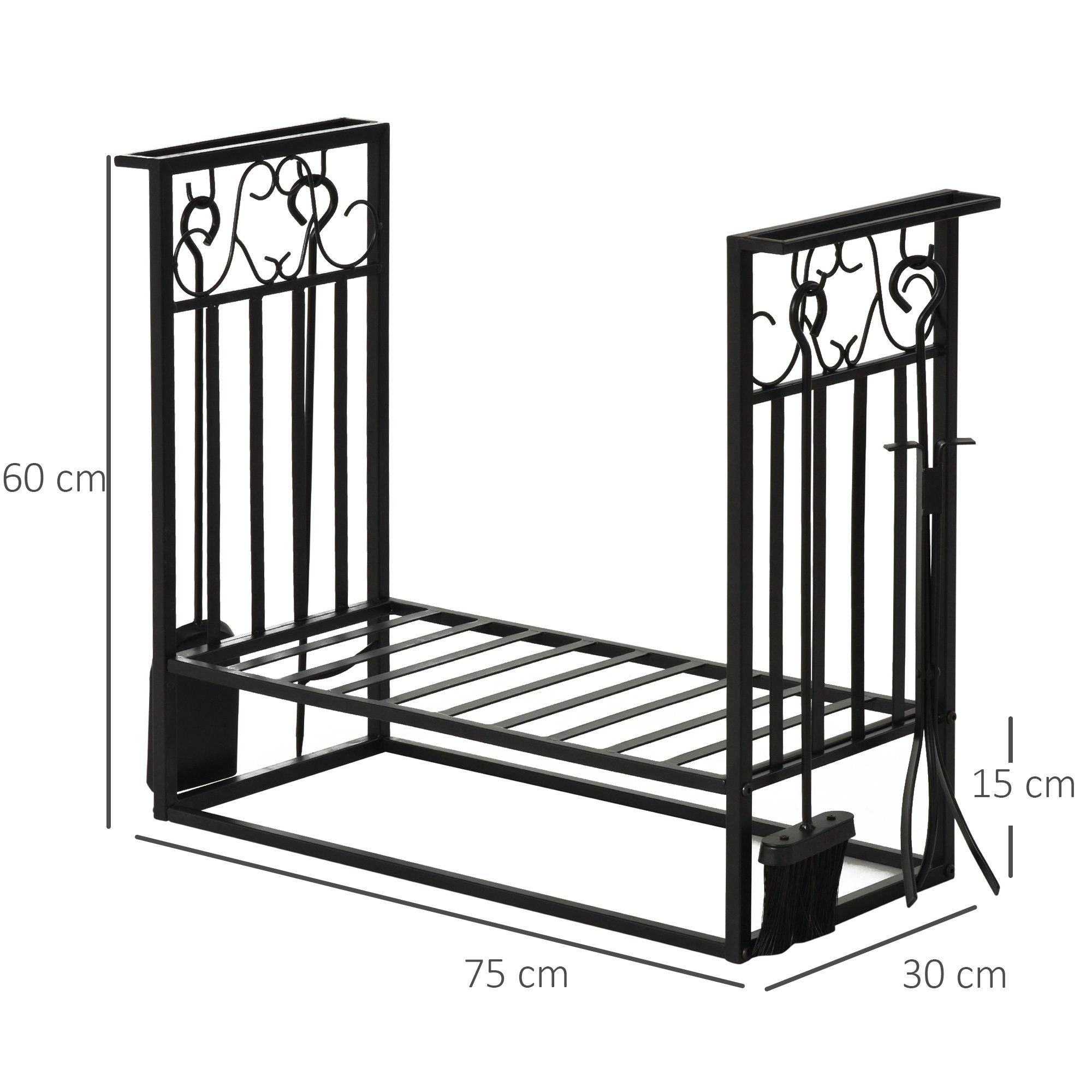 HOMCOM Kaminholzregal Kaminholzständer mit Kaminbesteck