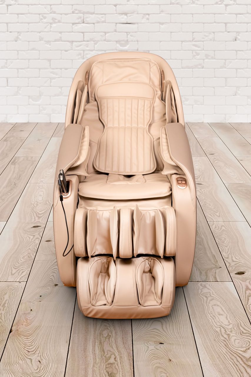PureHaven Massage-Sessel 180x77x55 cm Knet- und Klopfmassage Heizfunktion Bluetooth USB Sprachsteuerung beige PU-Leder Fuß- Rücken- und Gesäßmassage