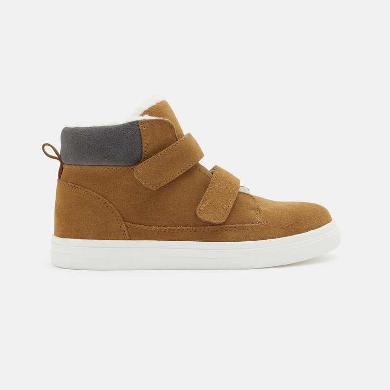 Chaussure montante mix matières à scratchs marron garçon