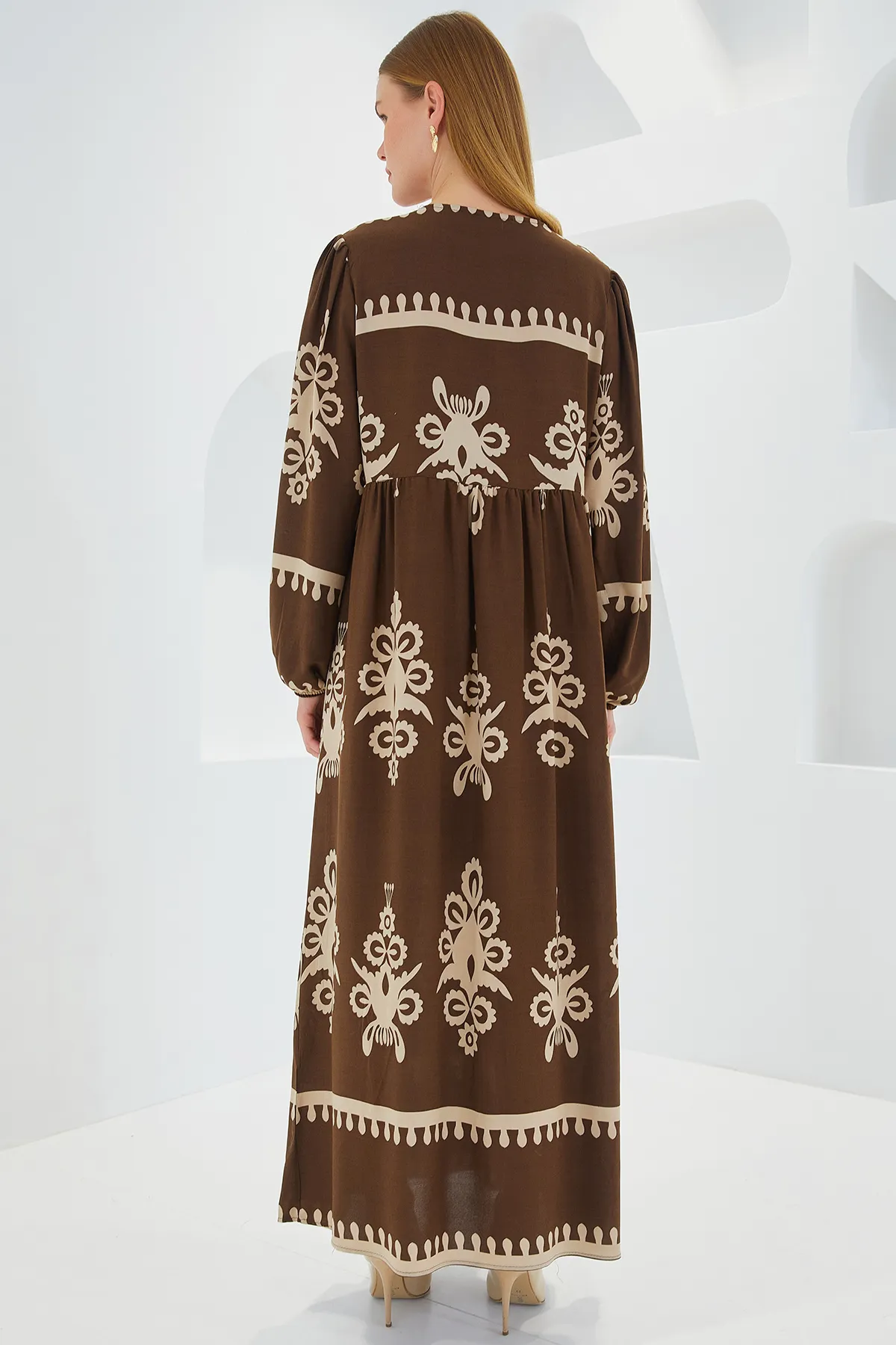 Bigdart  Langes Viskosekleid 1947 in Braun/Creme für Damen