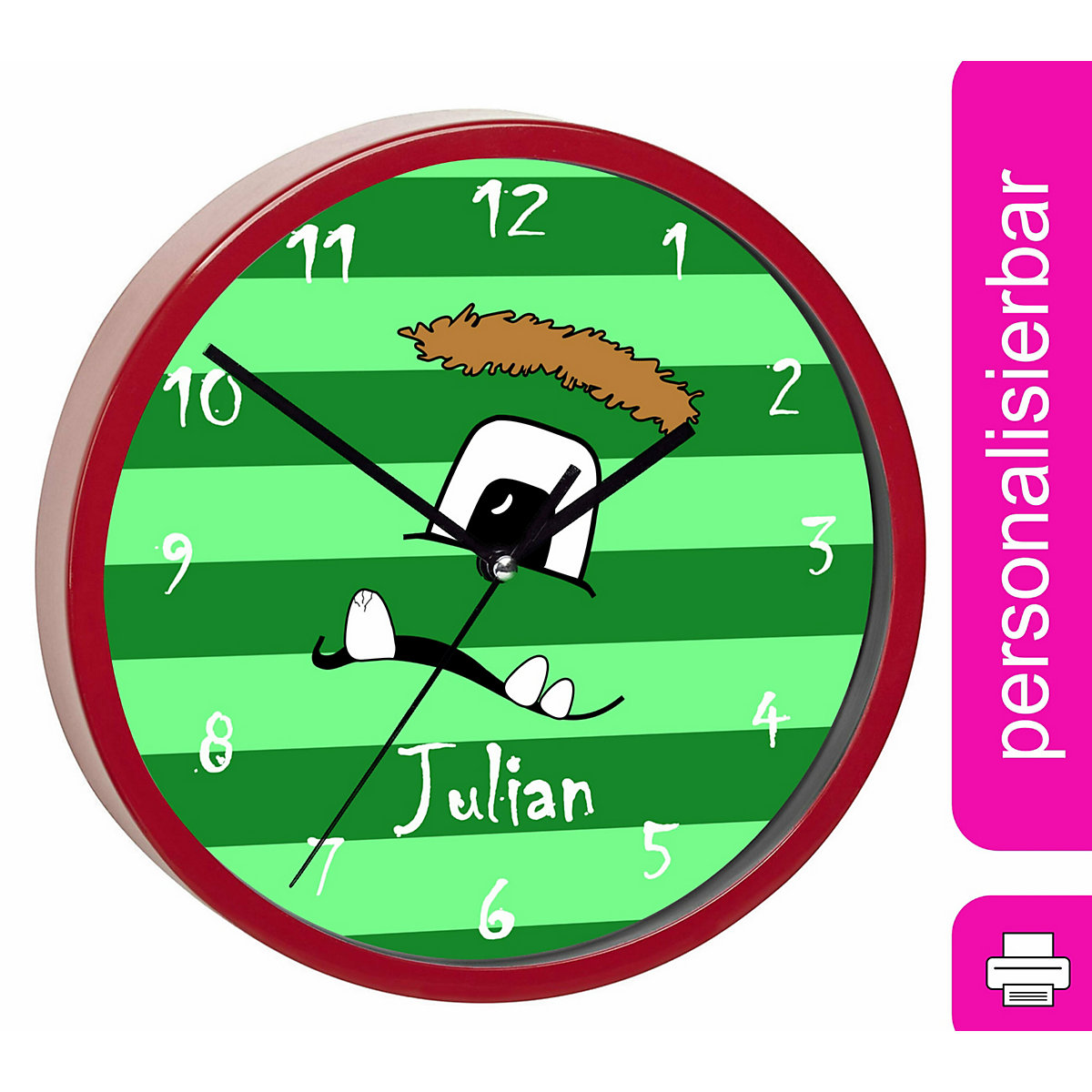 Kinder Wanduhr personalisiert mit Name Monster Streifen grün