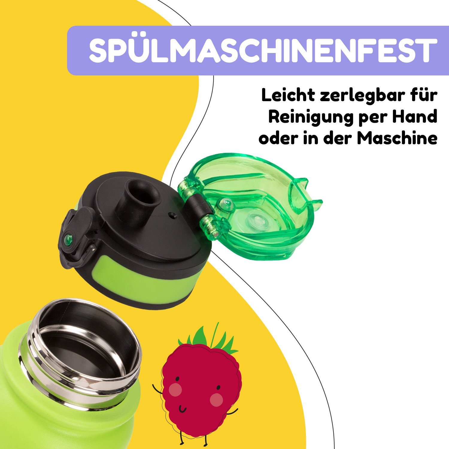Klarstein Trinkflasche Wakaba Thermosflasche 550ml, Kinderflasche 550 ml Kindergarten Outdoor Schule Sport