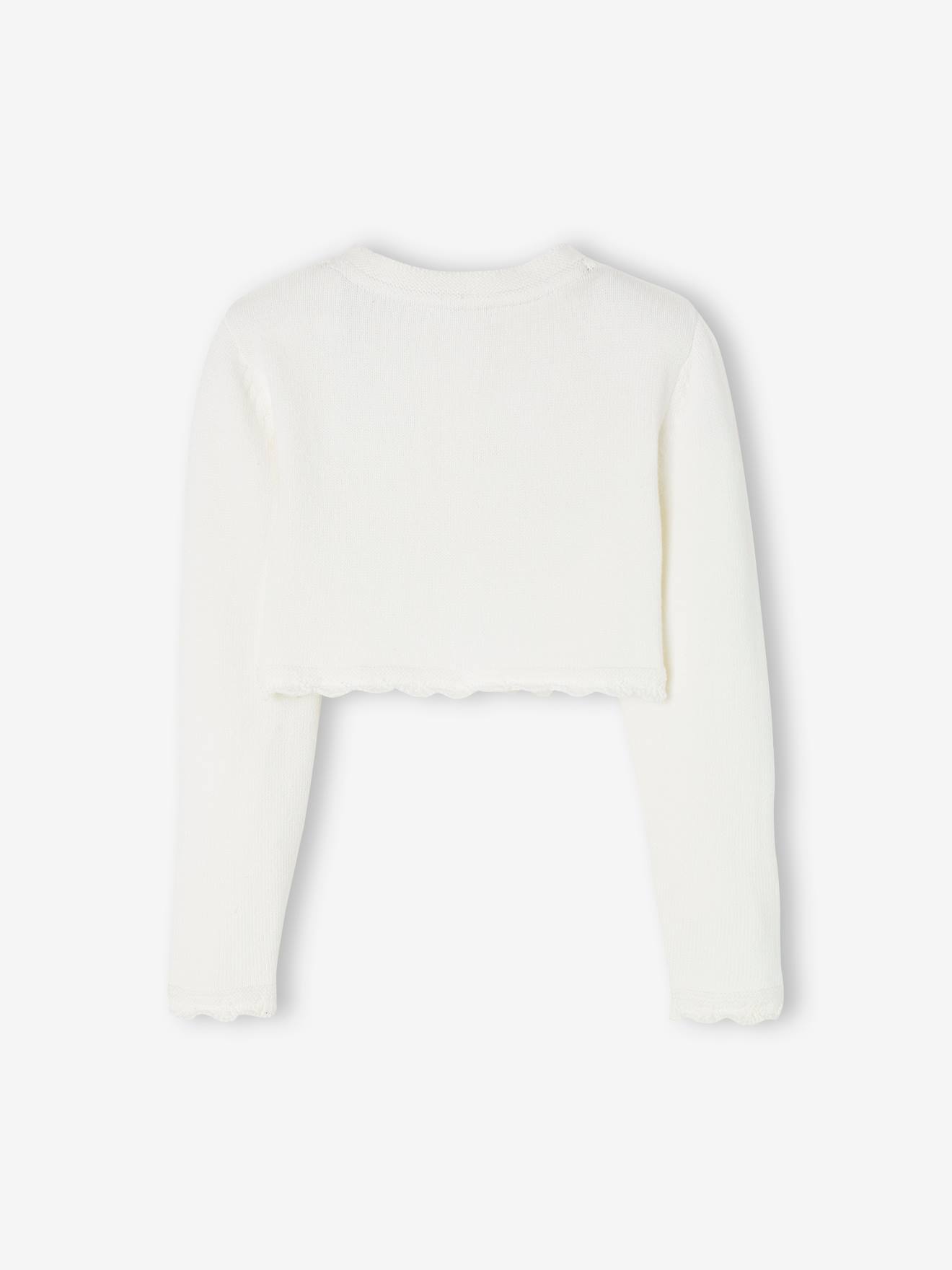 Gilet boléro fille en maille pointelle écru