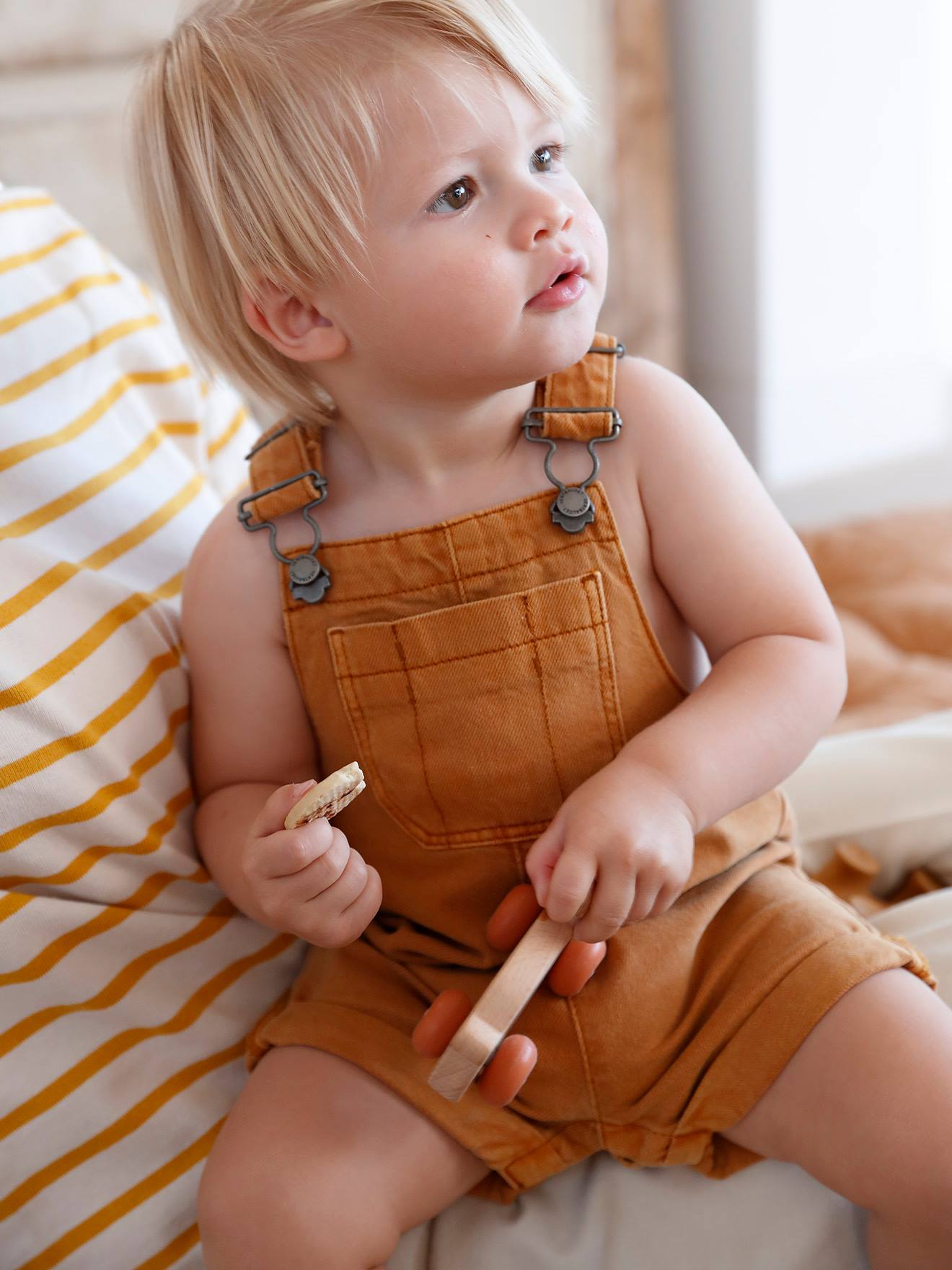 Salopette-short bébé bretelles ajustables caramel