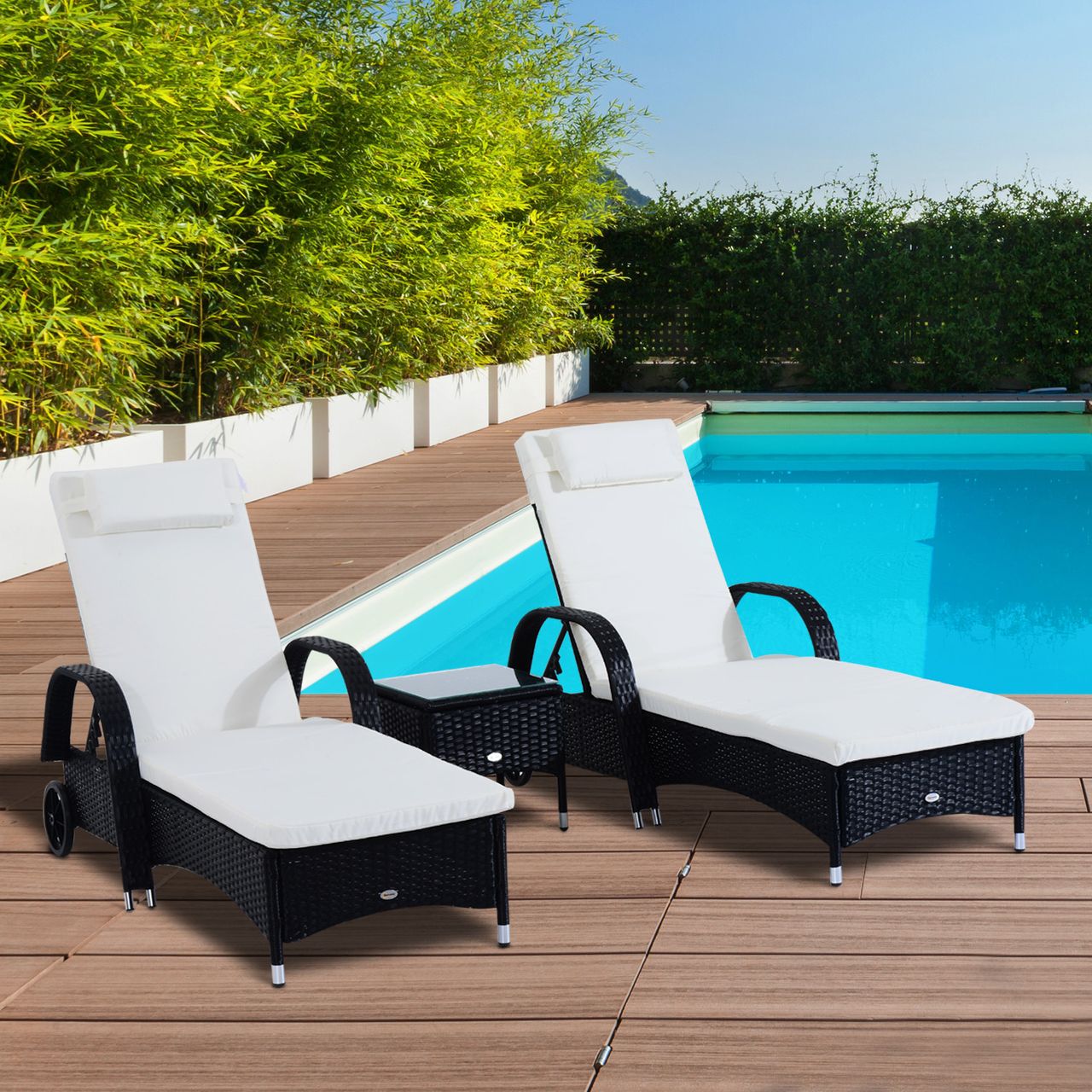 Outsunny 2 Sonnenliegen mit Tisch 3er-Set