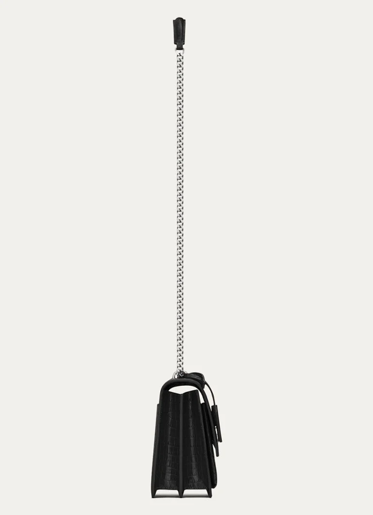 Saint Laurent Sunset Medium calfskin shoulder bag with crocodile texture