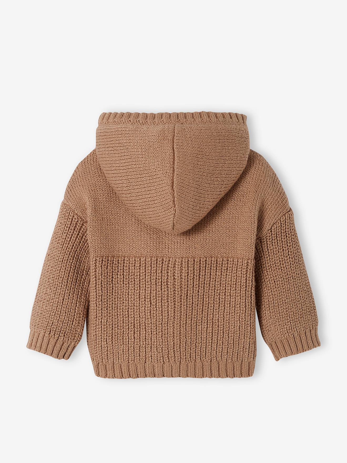 Gilet boutonné bébé capuche doublée peluche beige