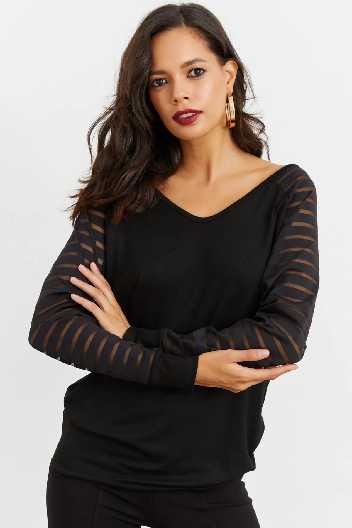 Cool & Sexy  Schwarze Damenbluse mit V-Ausschnitt ST3074