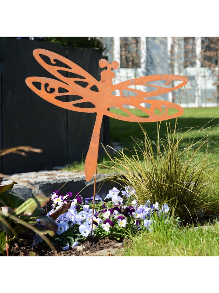 UNUS Gartenstecker Rost Libelle mit Wackelfeder in Braun günstig kaufen