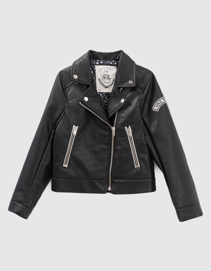 Blouson noir esprit motard ailes et clous dos fille