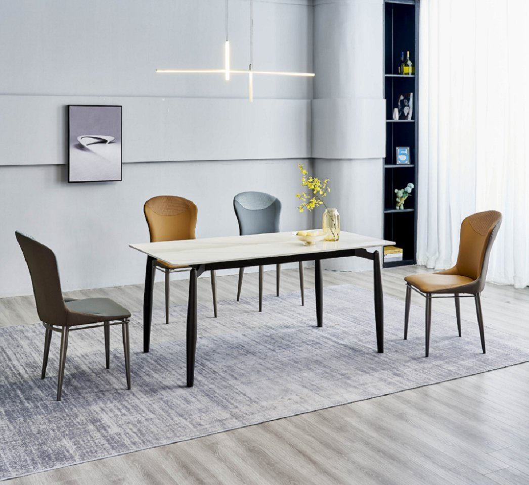 JVmoebel Esszimmer-Set Esszimmergruppe Designer Weißer Esstisch 4x Kunstlederstühle 5tlg, (5-St., Esstisch + 4x Stühle), Made in Europa
