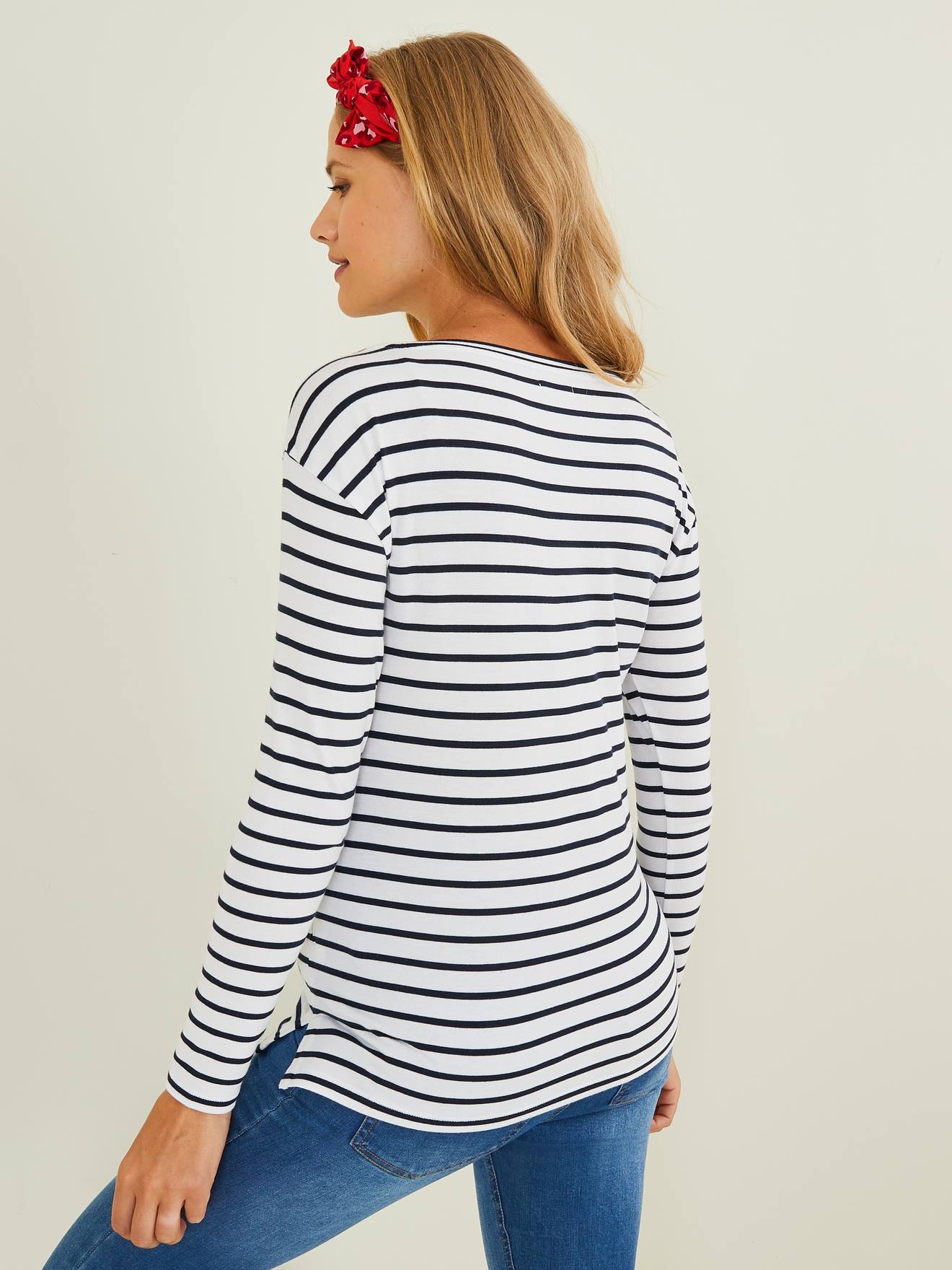 T-shirt marinière de grossesse et d'allaitement blanc clair rayé marine