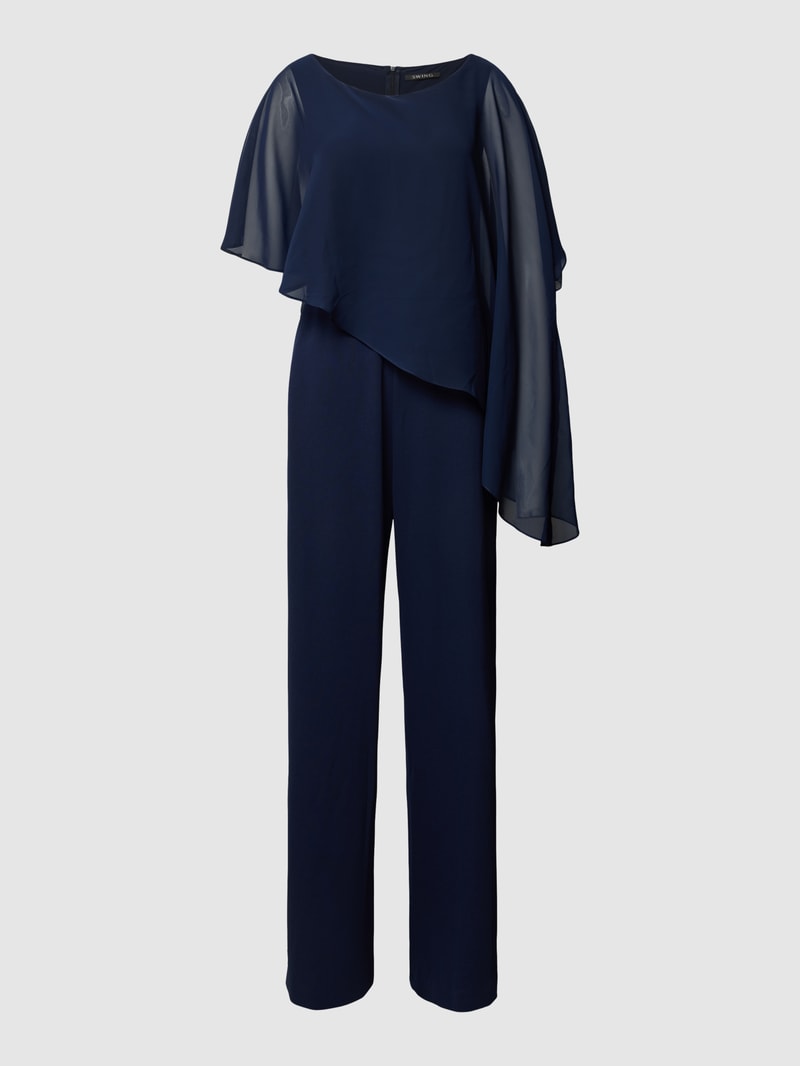 Jumpsuit mit asymmetrischem Volantsaum in marineblau