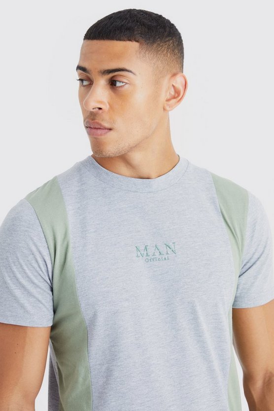 Besticktes Slim-Fit Colorblock T-Shirt