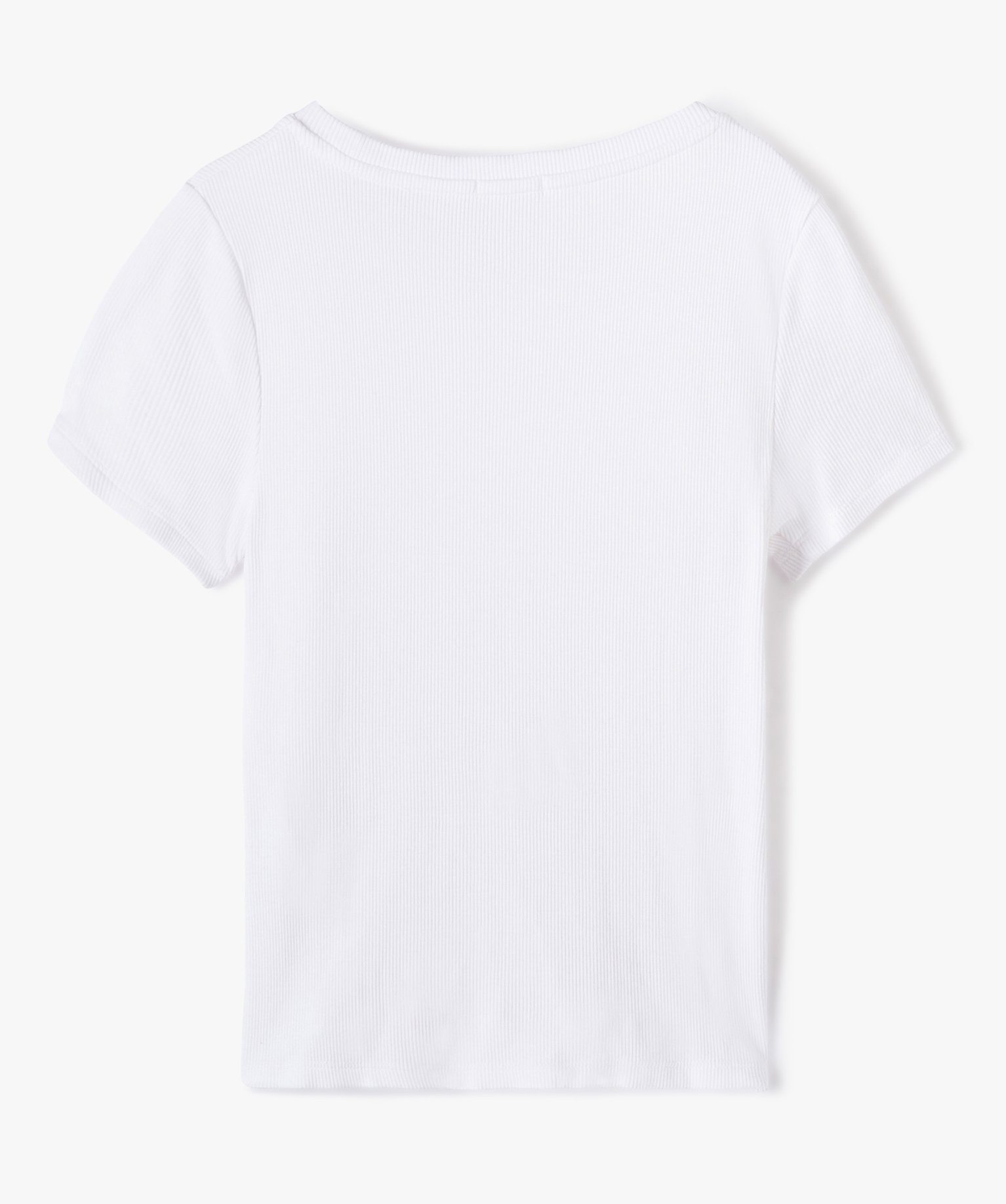 Tee-shirt fille à manches courtes en maille ctelée - Lul... blanc | GEMO