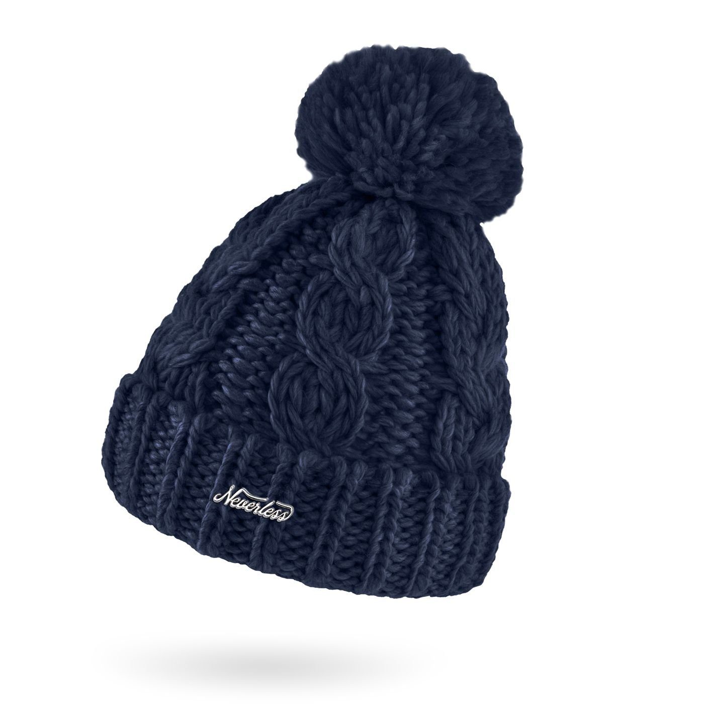 Neverless Bommelmütze Damen Mütze Grobstrick Strick-Bommel Pudelmütze Zopfstrickmuster Wintermütze Umschlag Neverless®