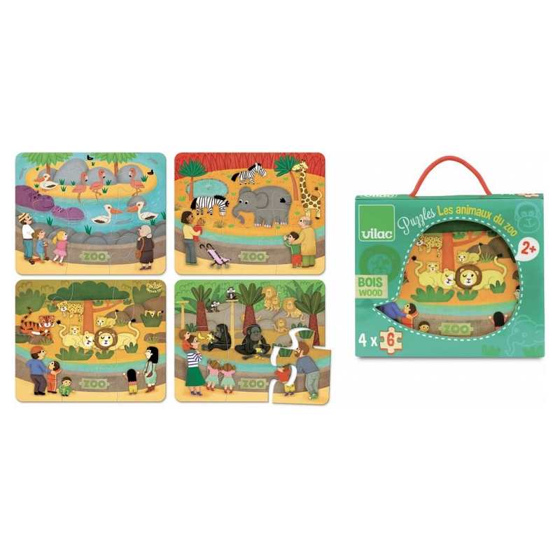 4 puzzles de 6 pièces - Les animaux du zoo