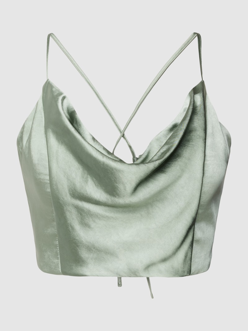 Crop Top mit Wasserfall-Ausschnitt in khaki meliert