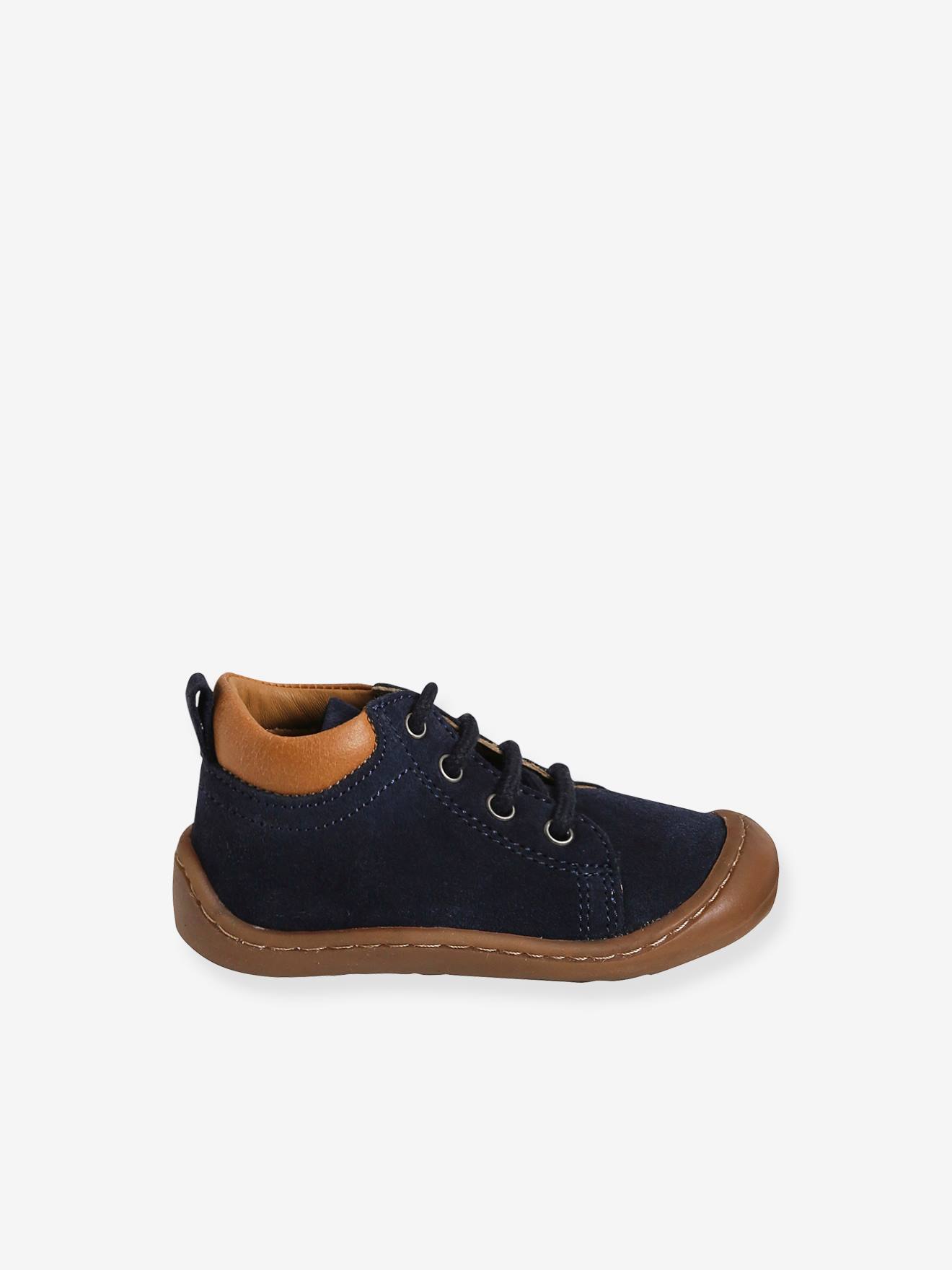 Bottillons lacés cuir souple bébé spécial 4 pattes bleu marine