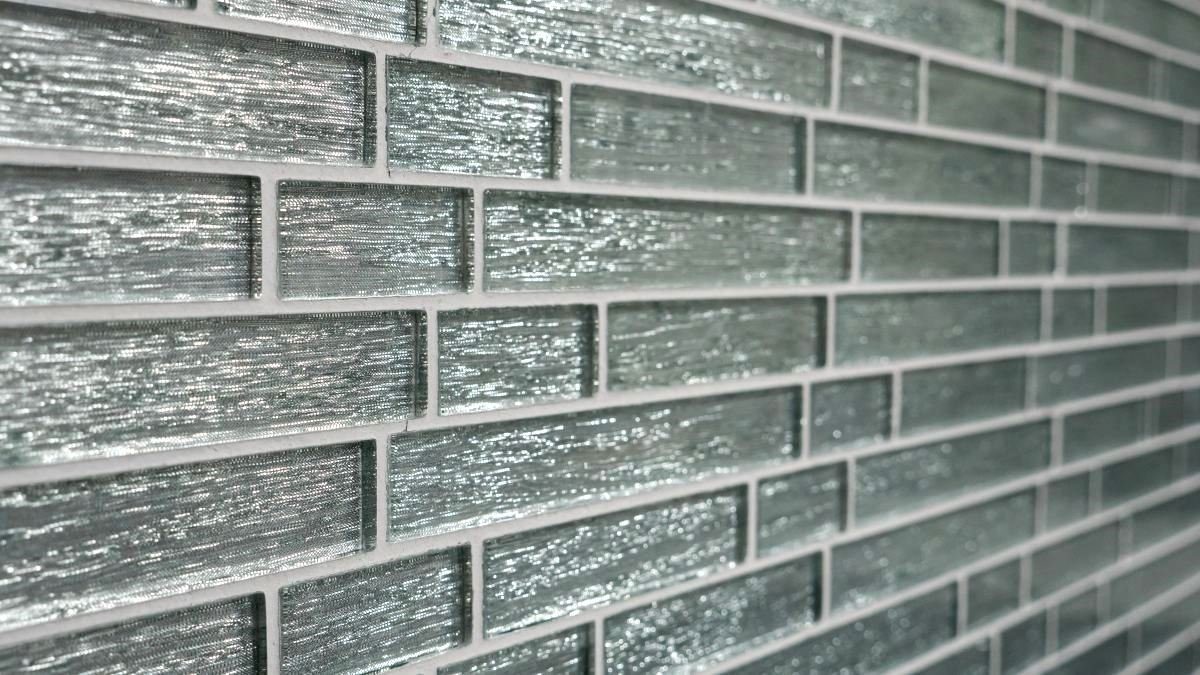 Mosani Mosaikfliesen Glasmosaik silber Mosaikfliese Fliesenspiegel Verbund Glasmosaik