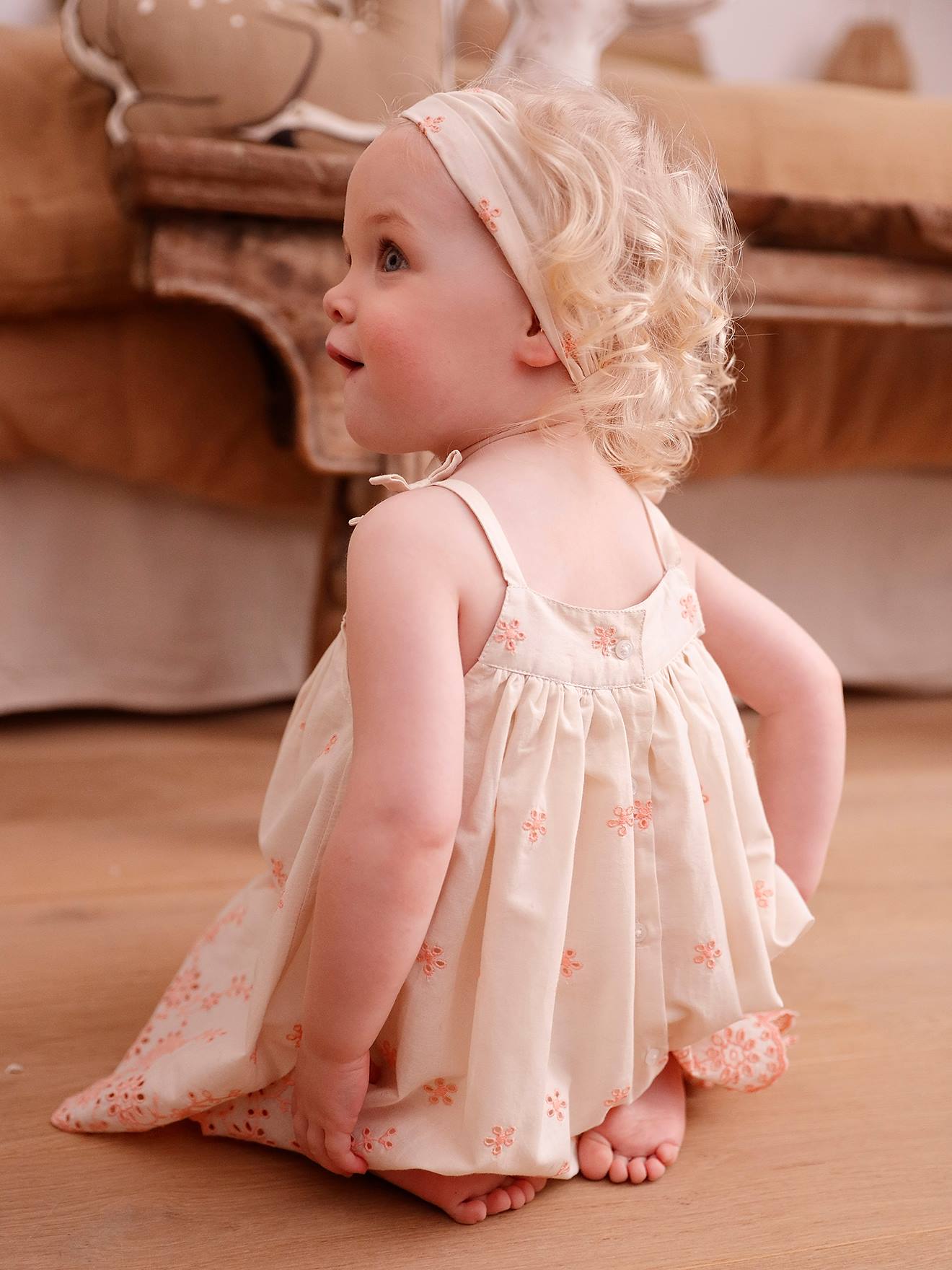 Vertbaudet Mädchen Baby-Set: Kleid & Haarband - wollweiß