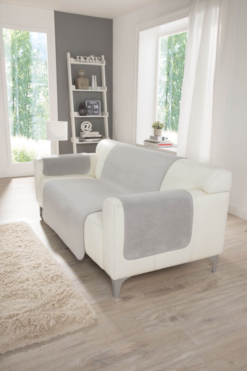 Uni Kniedecke Doubleface Dublin Silber-Weiss 100 x 150 cm