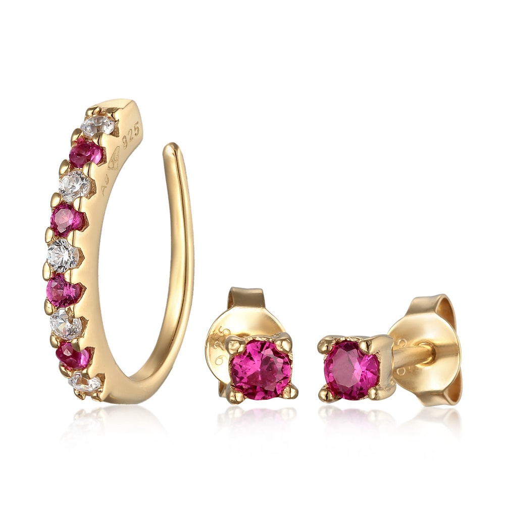 Elli Elli Boucles d'Oreilles Femmes Clous d'oreilles Set Earcuff Basique avec Zircona  Bijoux