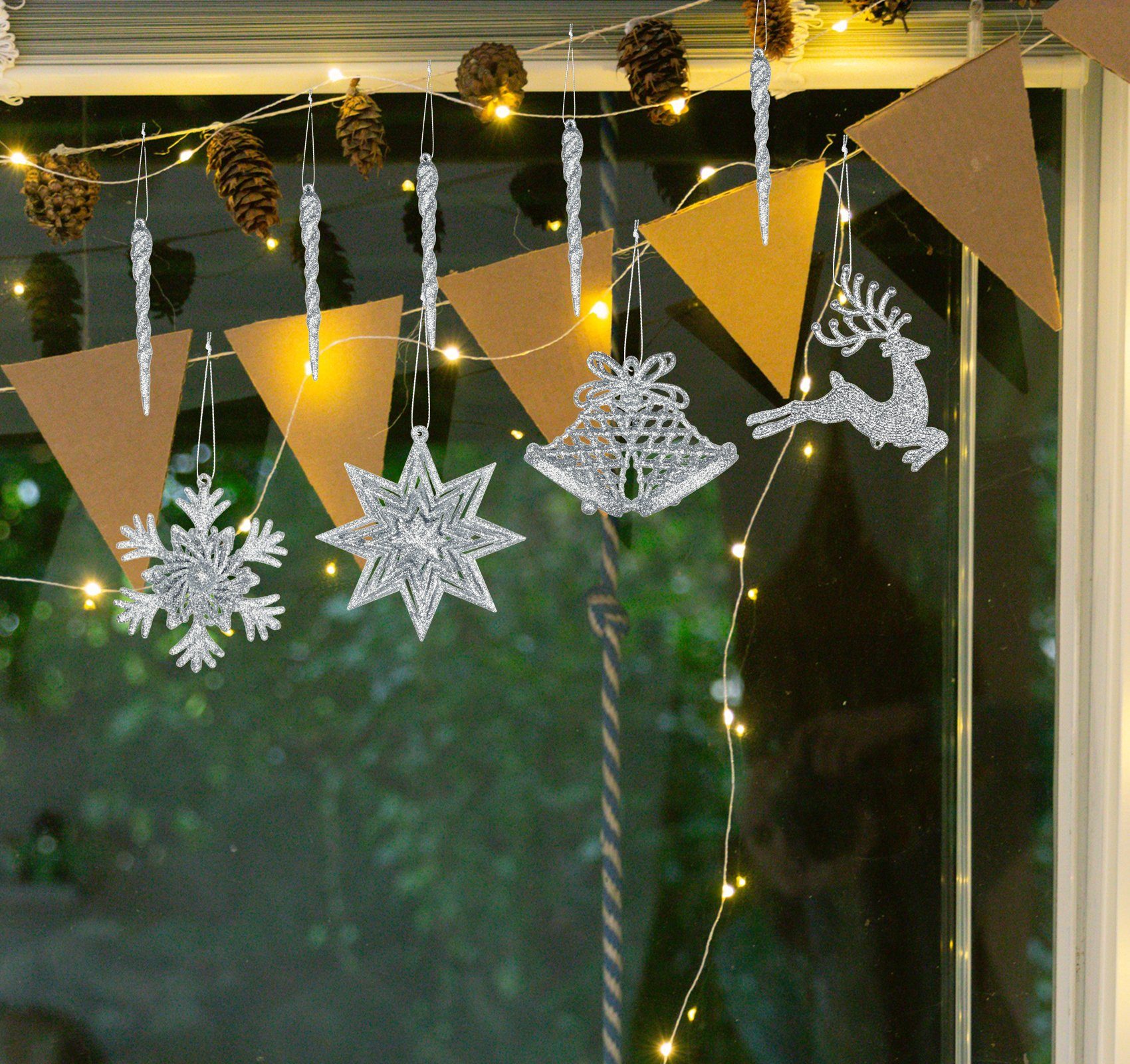 Homewit Christbaumschmuck 3D Glitzer Weihnachtsdekoration für Weihnachtsbaum (24-tlg), Weihnachtsbaumschmuck Weihnachtsbaumanhänger