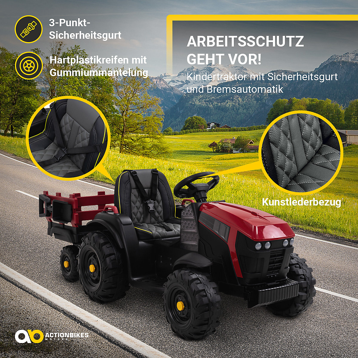 Kinder Elektroauto Kindertraktor mit Anhänger - TD925 - Staufach - Schaufel