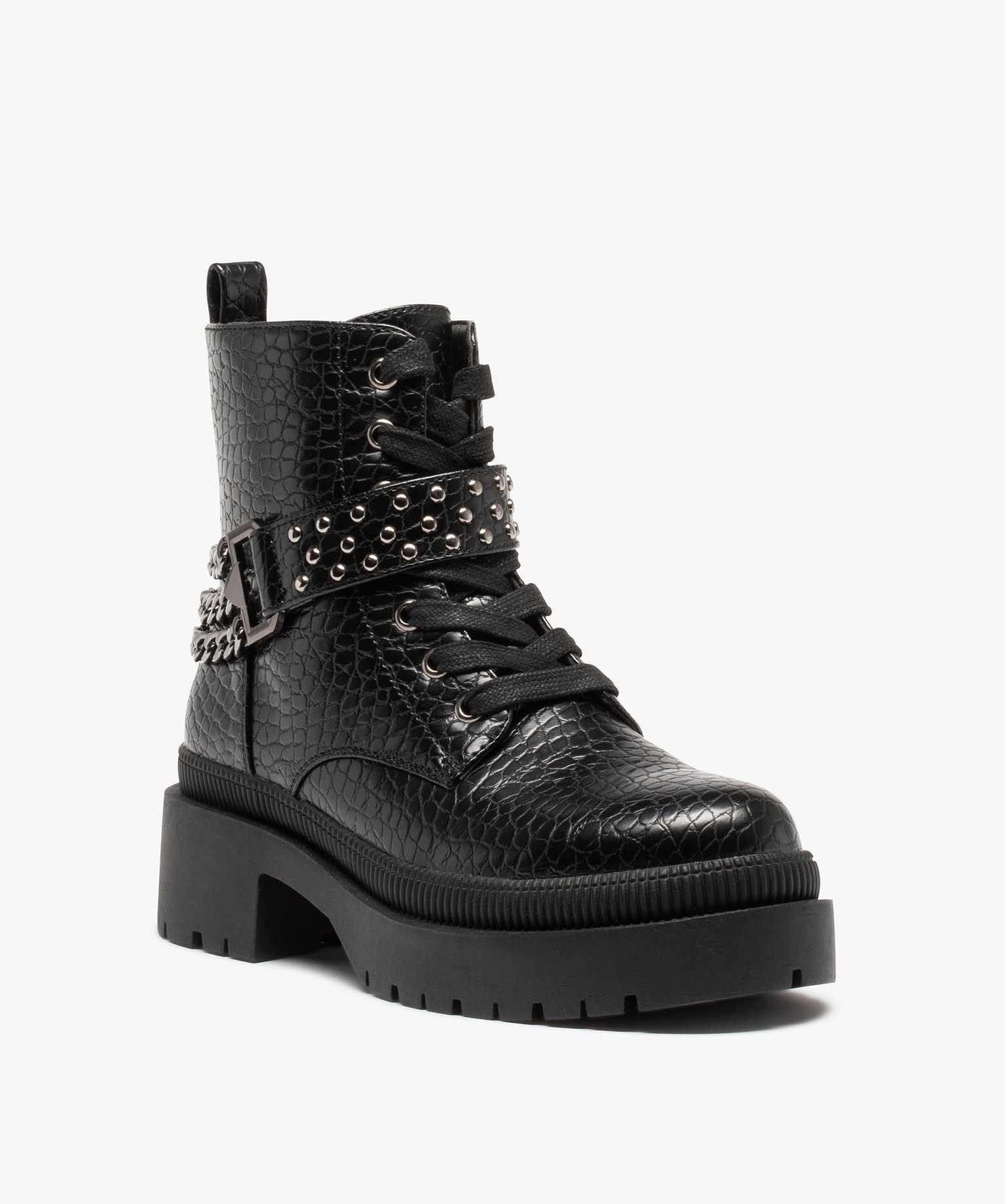 Bottines femme à talon carré dessus uni avec zip décoratif noir | GEMO
