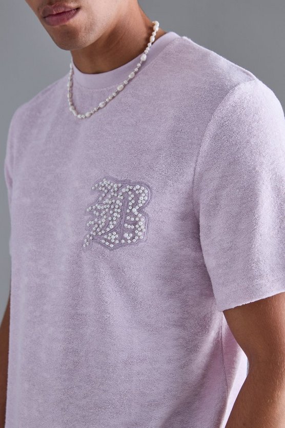 Frottee T-Shirt und Shorts mit Perlen-Stickerei